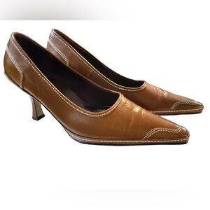 Sacha Too Mules Slides Heels Brown Genuine Leather with Stitching Size 7 1/2 M